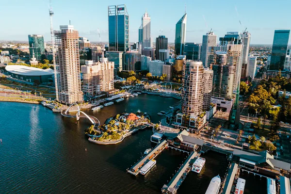 Elizabeth Quay and the Perth city skyline on the Swan River