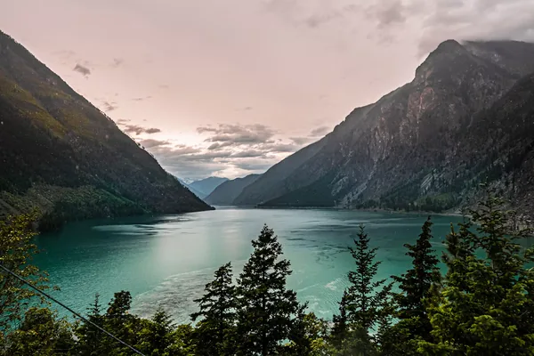 Seton Lake between steep mountains in British Columbia