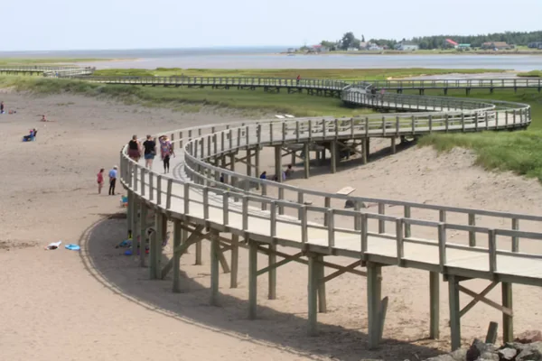 Winding boardwalk over the dunes at Bouctouche, New Brunswick