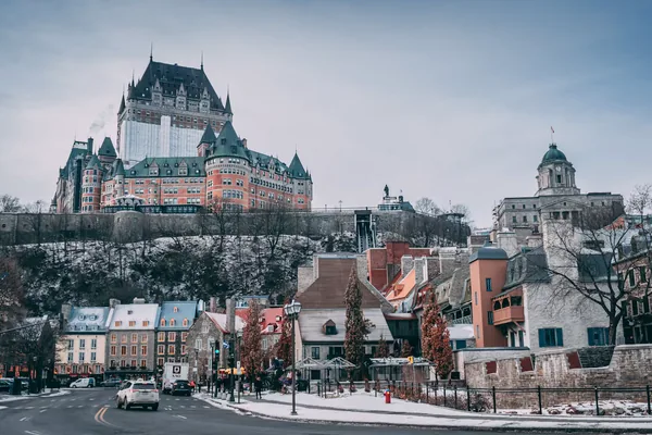 Chateau Frontenac above the old town of Quebec City in winter