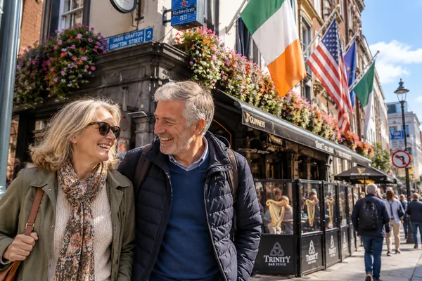 Couple strolling on Grafton Street in Dublin