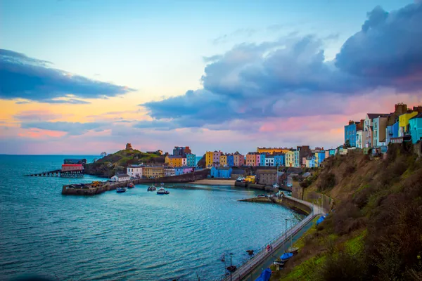 Colourful houses above Tenby harbour, Pembrokeshire