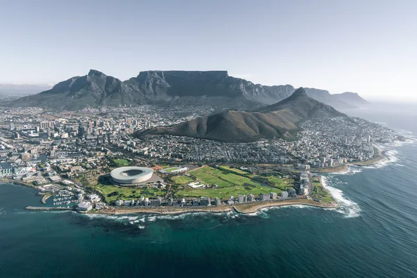 Aerial view of Cape Town with Table Mountain, Lion's Head and the Atlantic coast